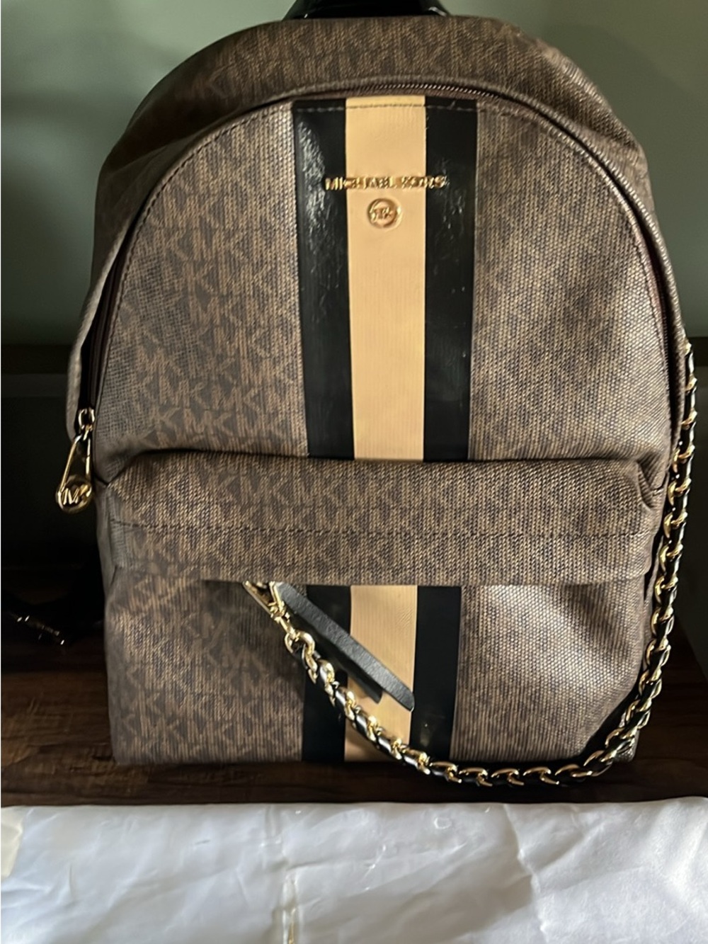 Michael Kors Brown Logo Stripe Backpack